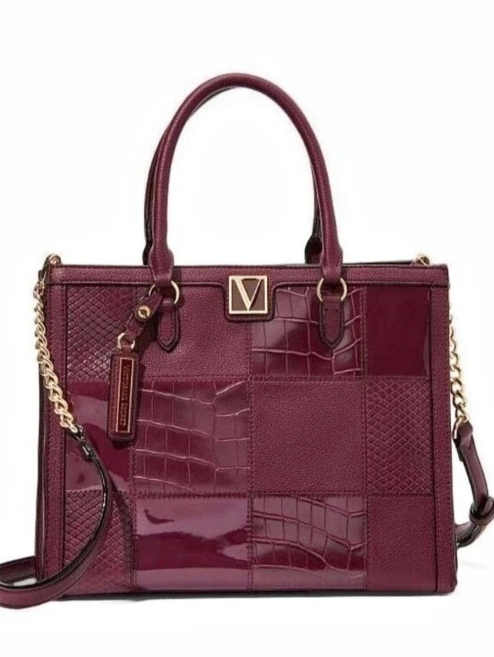 Victoria's Secret The Victoria Carryall Tote Croc-Embossed Satchel in Purple NWT